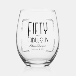 Fifty Fabulous Black White Art Deco 50th Birthday Wijnglas Zonder Voet
