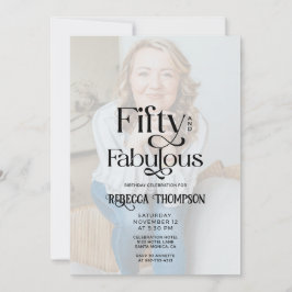 Fifty Fabulous Black White Photo 50th Birthday Kaart