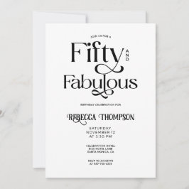Fifty Fabulous Black White Script 50th Birthday Kaart