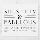 Fifty & Fabulous Chic Art Deco Name 50th Birthday Sparkling Wijnetiket (Enkel label)