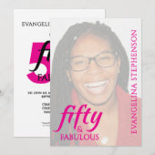 Fifty Fabulous Fiftieth 50th Birthday Pink Photo Kaart (Voorkant / Achterkant)