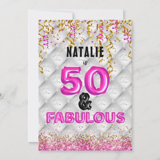 Fifty Fabulous Gold Pink 50th Kaart (Voorkant)