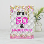 Fifty Fabulous Gold Pink 50th Kaart (Staand voorkant)