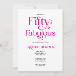 Fifty Fabulous Hot Pink Script 50th Birthday Kaart