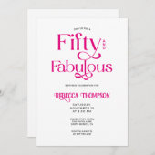 Fifty Fabulous Hot Pink Script 50th Birthday Kaart (Voorkant / Achterkant)