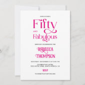 Fifty Fabulous Hot Pink Script 50th Birthday Kaart (Voorkant)