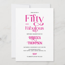 Fifty Fabulous Hot Pink Script 50th Birthday Kaart