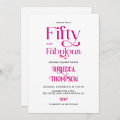 Fifty Fabulous Hot Pink Script 50th Birthday Kaart (Voorkant / Achterkant)