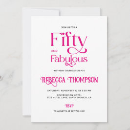 Fifty Fabulous Hot Pink Script 50th Birthday Kaart