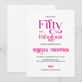 Fifty Fabulous Hot Pink Script 50th Birthday Kaart (Voorkant / Achterkant)