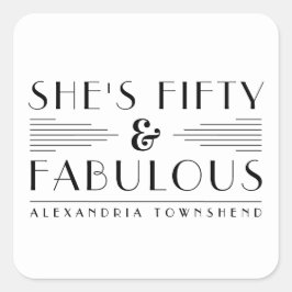 Fifty & Fabulous Lines Art Deco 50th Birthday Vierkante Sticker