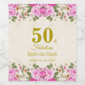 Fifty & Fabulous met Bloemen op Mousserende Wijn B Wijn Etiket (Enkel label)