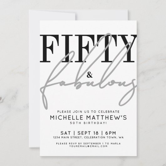 Fifty Fabulous Modern 50th Birthday Party Kaart (Voorkant)