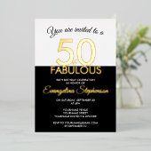 Fifty Fabulous Modern Black Gold 50th Birthday Folie Uitnodiging (Staand Voorkant)