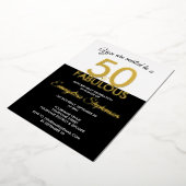 Fifty Fabulous Modern Black Gold 50th Birthday Folie Uitnodiging (Gedraaid)