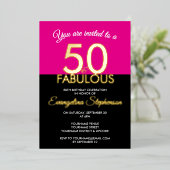 Fifty Fabulous Modern Black Pink 50th Birthday  Folie Uitnodiging (Staand Voorkant)