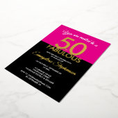 Fifty Fabulous Modern Black Pink 50th Birthday  Folie Uitnodiging (Gedraaid)
