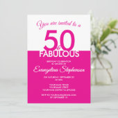 Fifty Fabulous Modern Pink White 50th Birthday  Kaart (Staand voorkant)