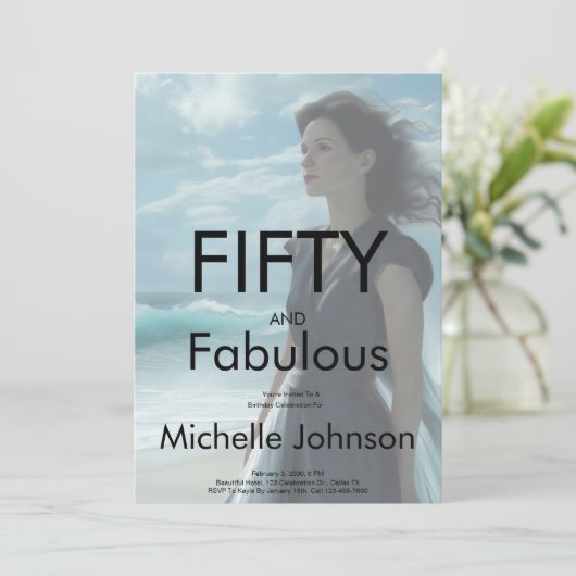 Fifty & Fabulous Photo 50th Birthday Party Kaart (Staand voorkant)