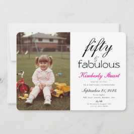 Fifty & Fabulous Photo 50th Script Birthday Party Kaart