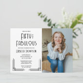 Fifty Fabulous Photo Art Deco Black 50th Birthday Kaart (Staand voorkant)