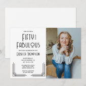 Fifty Fabulous Photo Art Deco Black 50th Birthday Kaart (Voorkant / Achterkant)