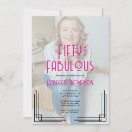 Fifty Fabulous Photo Pink Art Deco 50th Birthday Kaart