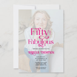 Fifty Fabulous Photo Pink Script 50th Birthday Kaart