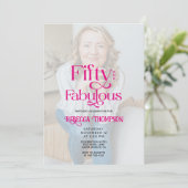 Fifty Fabulous Photo Pink Script 50th Birthday Kaart (Staand voorkant)