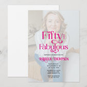Fifty Fabulous Photo Pink Script 50th Birthday Kaart (Voorkant / Achterkant)