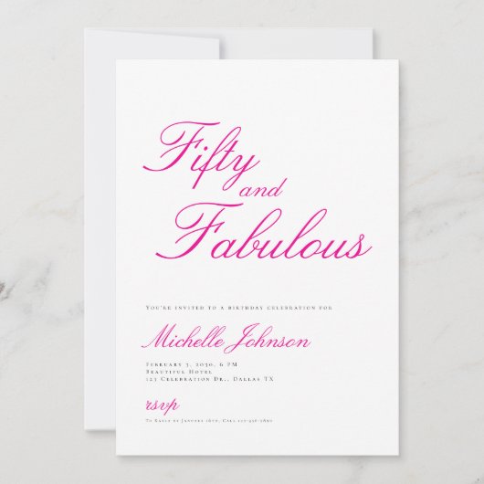 Fifty & Fabulous Pink 50th Birthday Party Invitati Kaart (Voorkant)