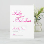 Fifty & Fabulous Pink 50th Birthday Party Invitati Kaart (Staand voorkant)
