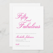 Fifty & Fabulous Pink 50th Birthday Party Invitati Kaart (Voorkant / Achterkant)