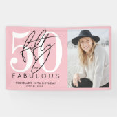 Fifty Fabulous Pink 50th Birthday Party Spandoek (Horizontaal)