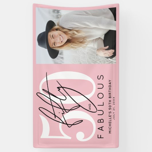 Fifty Fabulous Pink 50th Birthday Party Spandoek (Verticaal)