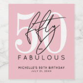 Fifty Fabulous Pink 50th Birthday Party Wijn Etiket (Enkel label)