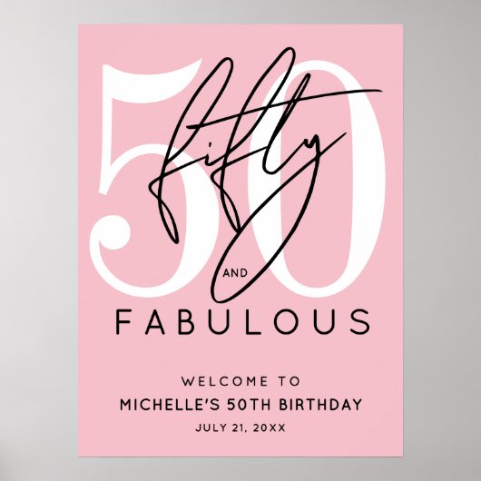Fifty Fabulous Pink 50th Birthday Welcome Sign Poster (Voorkant)