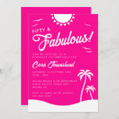 Fifty & Fabulous Pink Beach 50th Birthday Party Kaart (Voorkant / Achterkant)