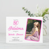 Fifty & Fabulous Pink Black 50th Birthday Party Kaart (Staand voorkant)