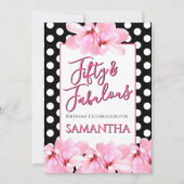 Fifty & Fabulous Pink Floral Black Birthday Kaart (Voorkant)