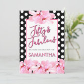 Fifty & Fabulous Pink Floral Black Birthday Kaart (Staand voorkant)