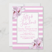 Fifty & Fabulous Pink Floral Black Stripe Birthday Kaart (Achterkant)
