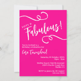Fifty & Fabulous Pink Script 50th Birthday Party Kaart