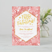 Fifty + Fabulous Pink Tropical 50th Birthday Folie Uitnodiging (Staand Voorkant)