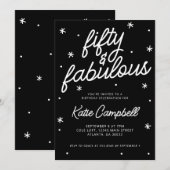 Fifty Fabulous Script Black White 50th Birthday Kaart (Voorkant / Achterkant)