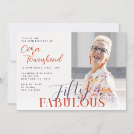 Fifty & Fabulous Script Photo 50th Birthday Kaart