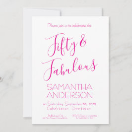 Fifty Fabulous Script Pink 50th Birthday Party  Kaart
