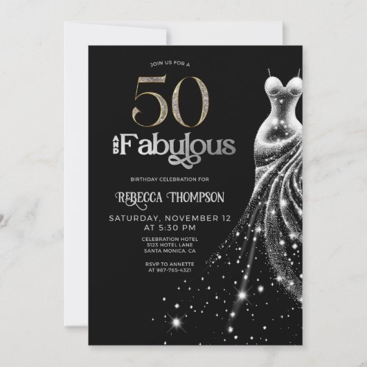 Fifty Fabulous Silver Dress Black 50th Birthday Kaart (Voorkant)