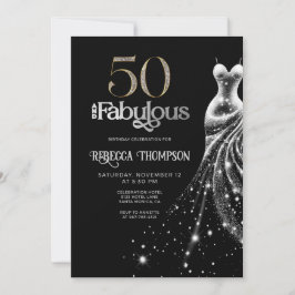 Fifty Fabulous Silver Dress Black 50th Birthday Kaart