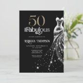 Fifty Fabulous Silver Dress Black 50th Birthday Kaart (Staand voorkant)